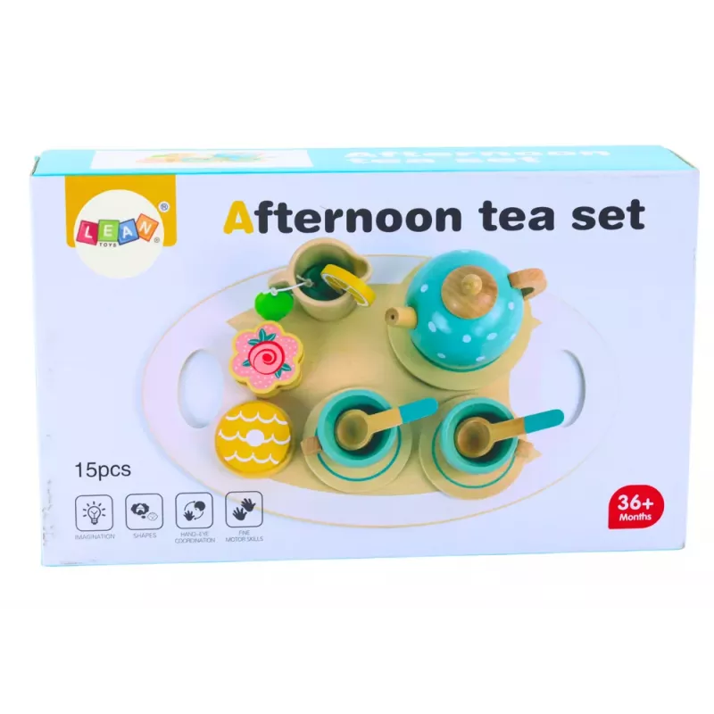 LEAN TOYS Arbatos ir kavos rinkinys vaikams medinis 15 dalių