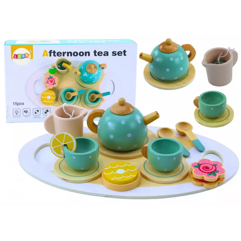 LEAN TOYS Arbatos ir kavos rinkinys vaikams medinis 15 dalių
