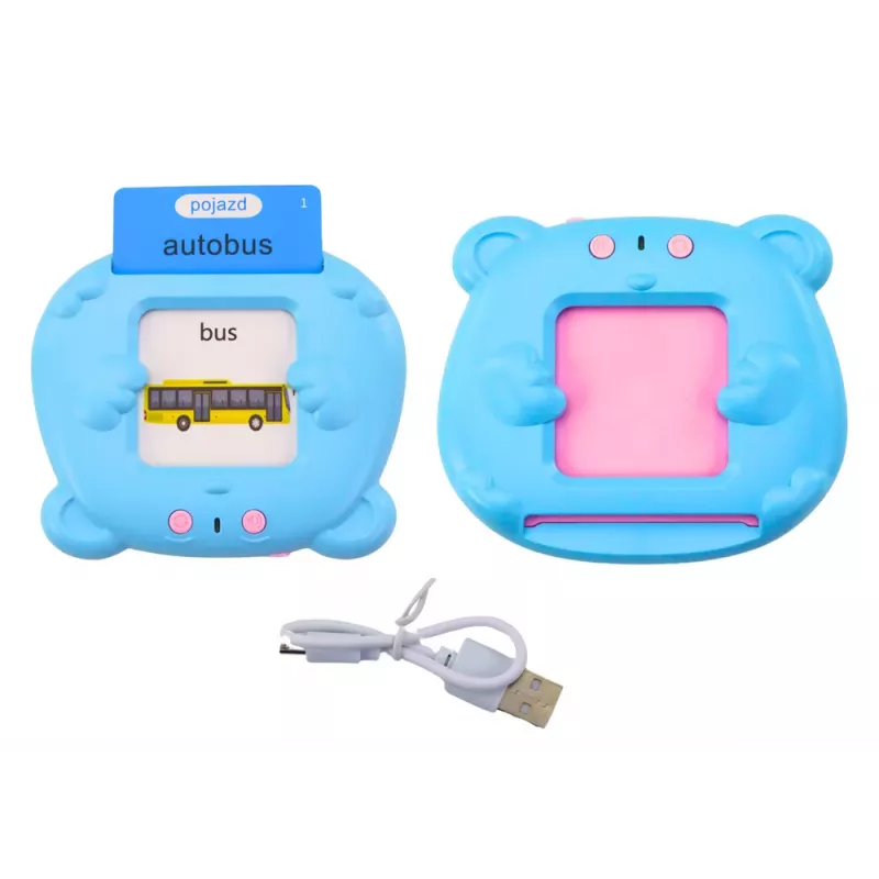 LEAN TOYS Planšetė mokomosioms kortelėms, mokymasis lenkų ir anglų kalbų, 224 žodžiai, mėlyna
