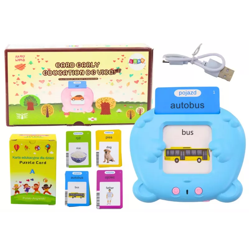 LEAN TOYS Planšetė mokomosioms kortelėms, mokymasis lenkų ir anglų kalbų, 224 žodžiai, mėlyna