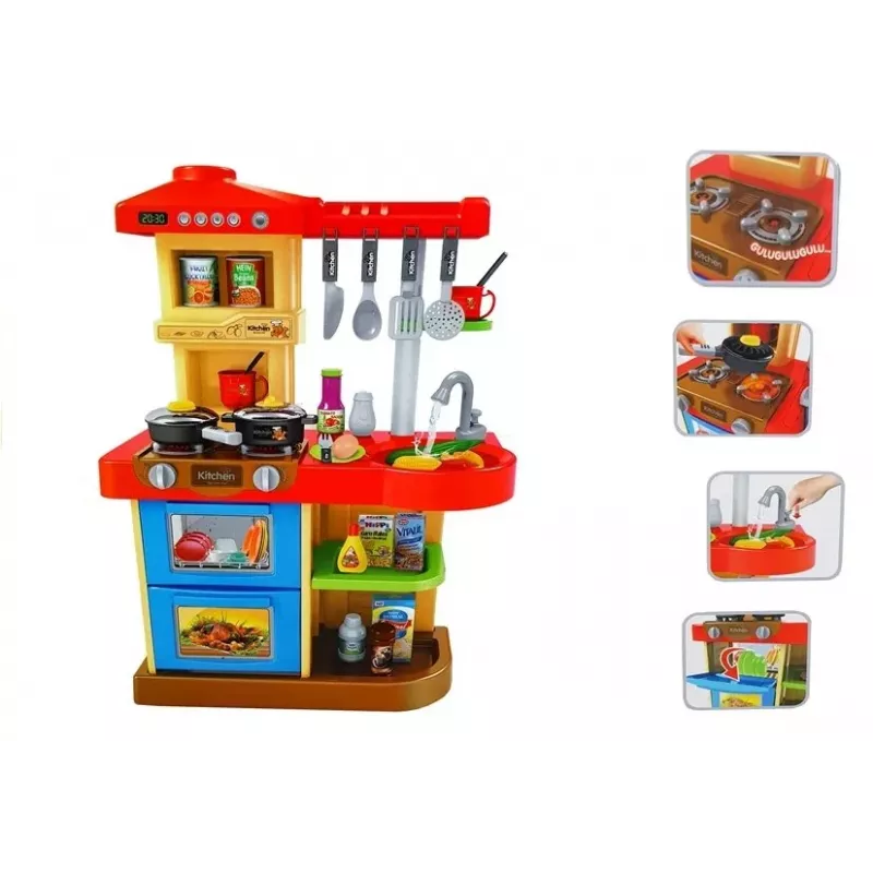 LEAN TOYS Virtuvė vaikams su garsais ir tikru čiaupu