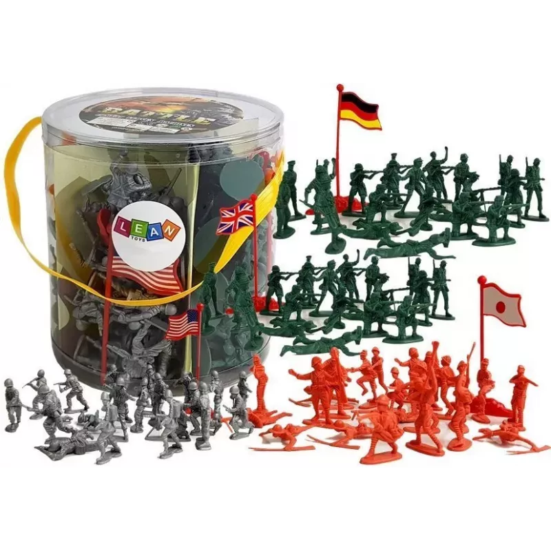 LEAN TOYS Didelis karinis rinkinys 100 vnt. kareiviai vėliavos