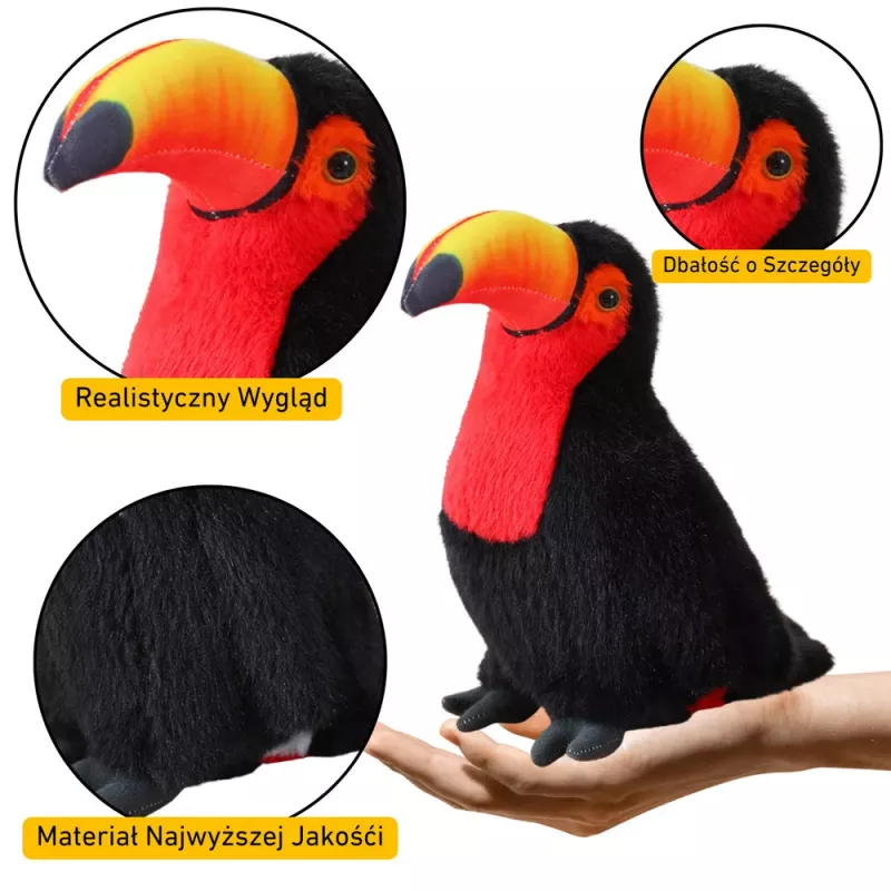 LEAN TOYS Pliušinis tukanas Paukštis Pliušinis žaislas Mascot Minkštas žaislas Raudonas 20cm