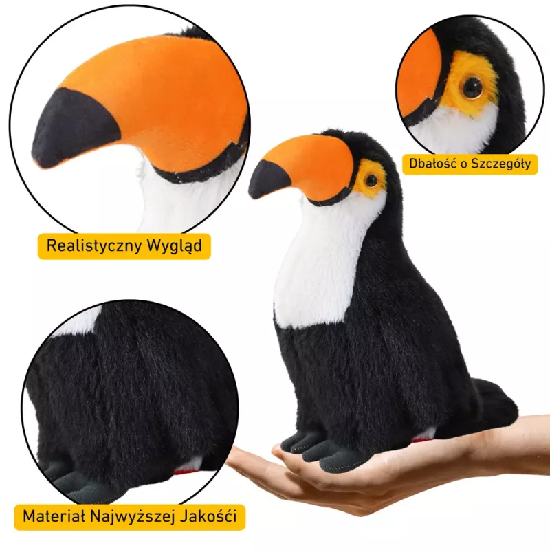 LEAN TOYS Plush Toy Mascot Cuddly Toucan Bird Black and White 30cm