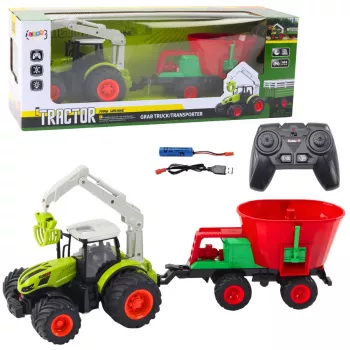 LEAN TOYS Žemės ūkio traktorius su sėjamąja ir rotaciniu griebtuvu nuotoliniu valdymu 2.4G
