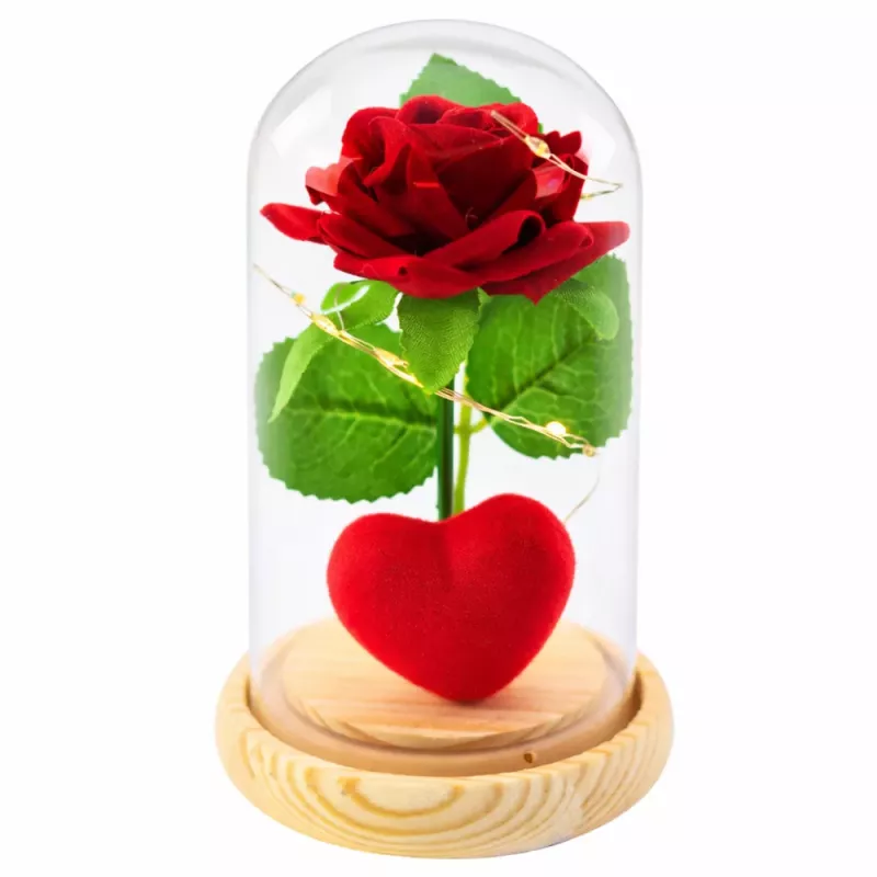 LEAN Eternal Rose in Dome with LED Lighting Red with Heart 14x8cm