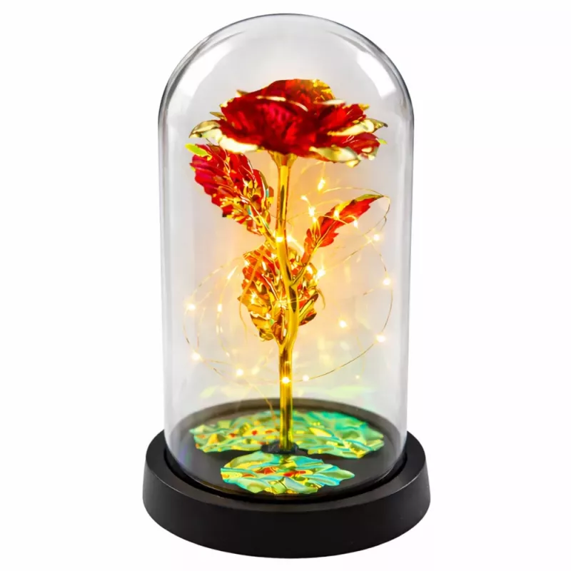 LEAN Eternal Crystal Rose in Dome with LED Lighting Red 21x11cm