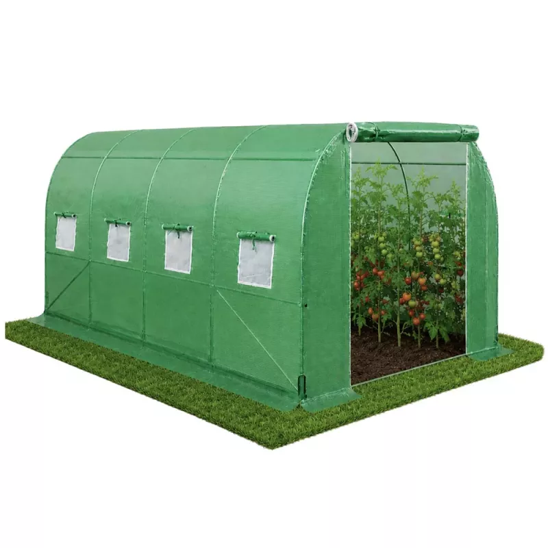 LEAN Folijos tunelinis šiltnamis sodui daržovėms su langais, žalias, UV, 4x2,5x2 m, 10 m²