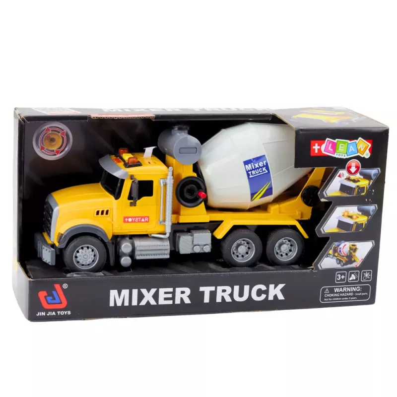 LEAN TOYS Truck Concrete Mixer Rotating Drum Lights Sounds Yellow