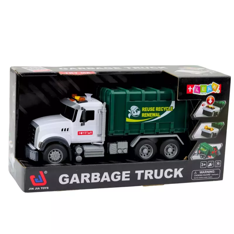 LEAN TOYS Šiukšliavežis su šiukšliadėžėmis, šviesomis ir garsais, žalias, mastelis 1:14