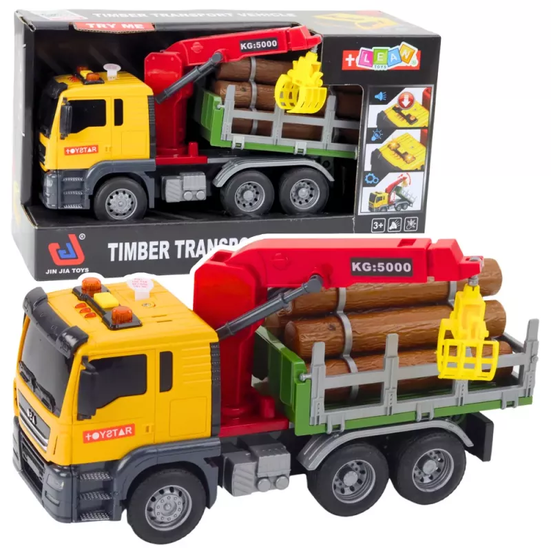 LEAN TOYS Timber Crane Truck Lights Sounds Yellow 1:14