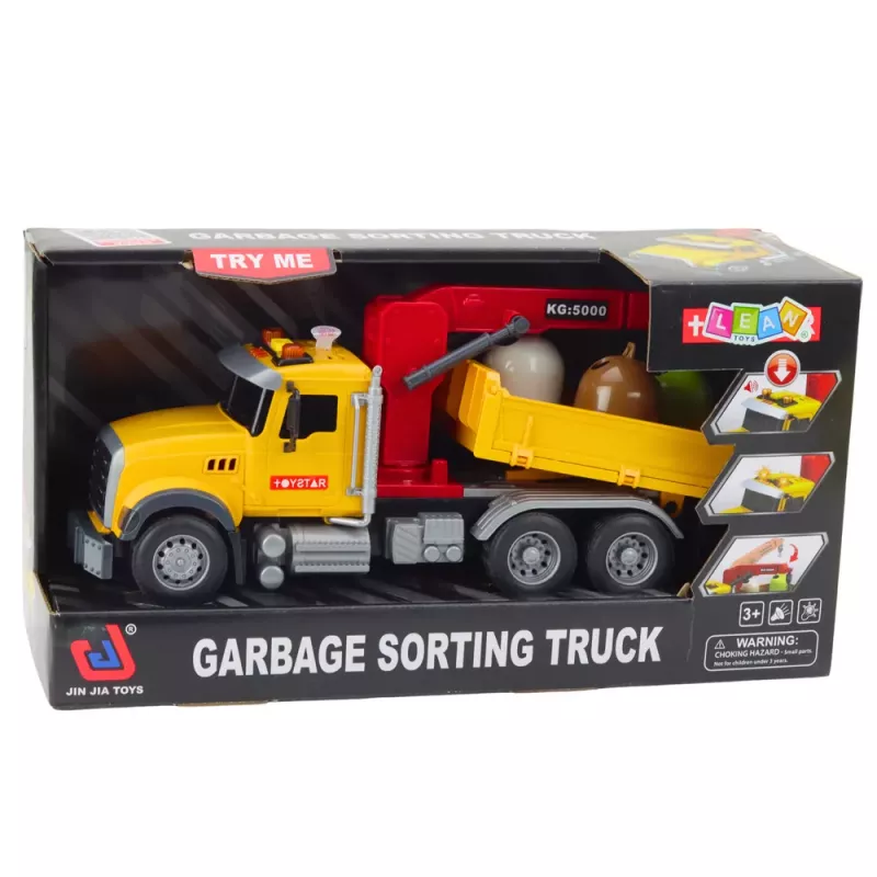 LEAN TOYS Šiukšlių rūšiavimo sunkvežimis su atliekų konteineriais, šviesomis ir garsais