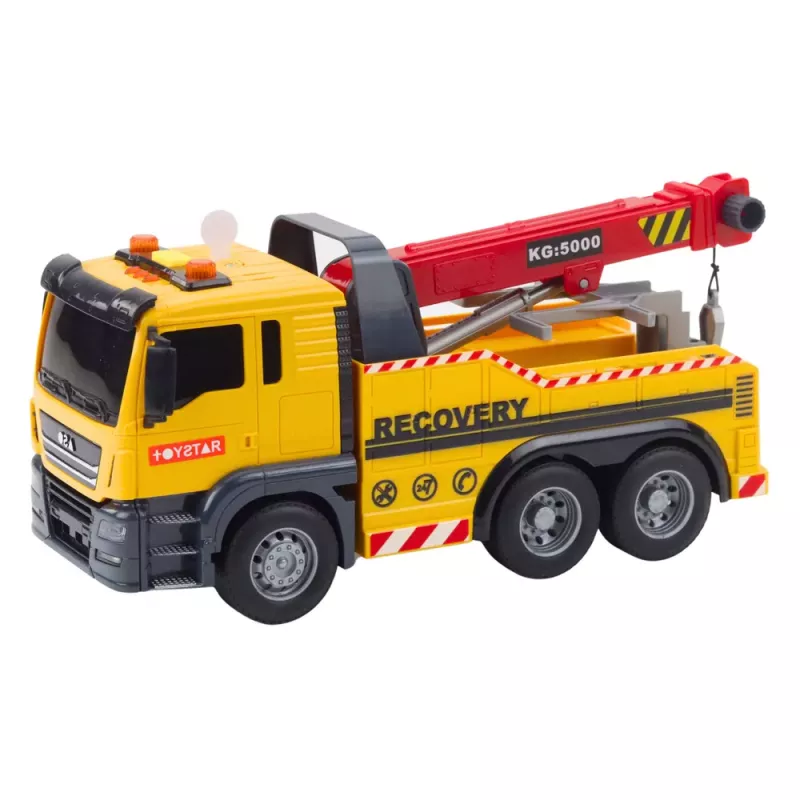 LEAN TOYS Statybinis sunkvežimis su reguliuojamu kranu, šviesomis ir garsais, geltonas