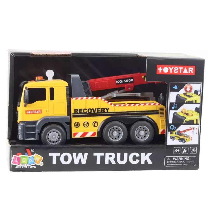 LEAN TOYS Statybinis sunkvežimis su reguliuojamu kranu, šviesomis ir garsais, geltonas