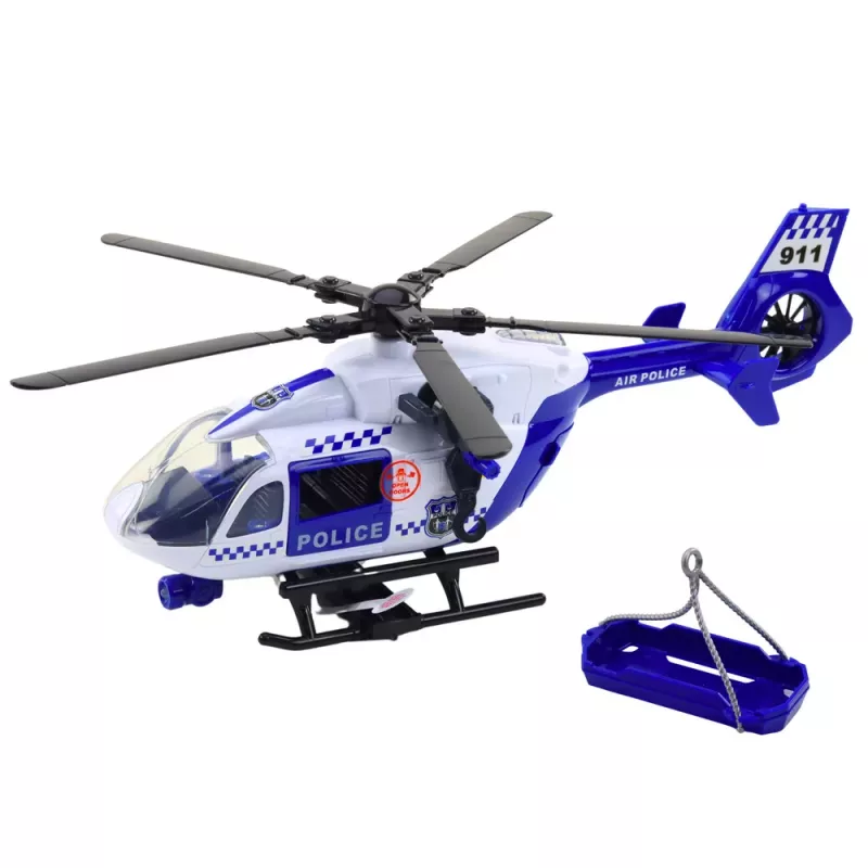LEAN TOYS Policijos sraigtasparnis su kabliu, neštuvais, šviesomis ir garsais 1:12