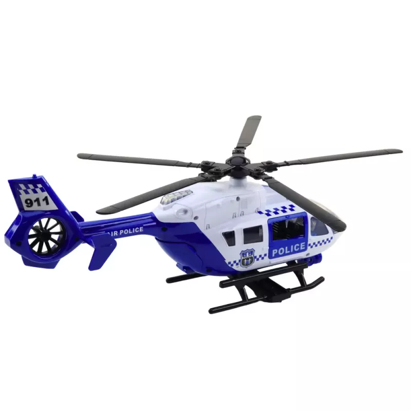 LEAN TOYS Policijos sraigtasparnis su kabliu, neštuvais, šviesomis ir garsais 1:12