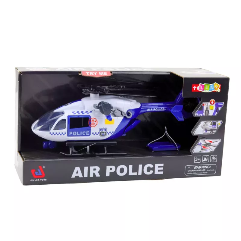 LEAN TOYS Policijos sraigtasparnis su kabliu, neštuvais, šviesomis ir garsais 1:12