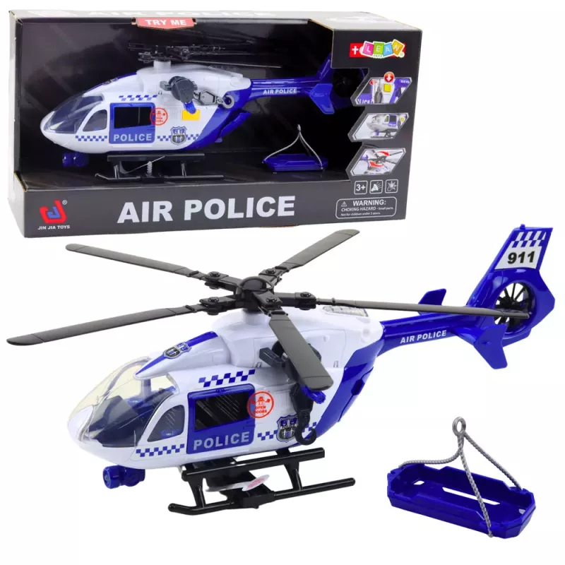 LEAN TOYS Policijos sraigtasparnis su kabliu, neštuvais, šviesomis ir garsais 1:12