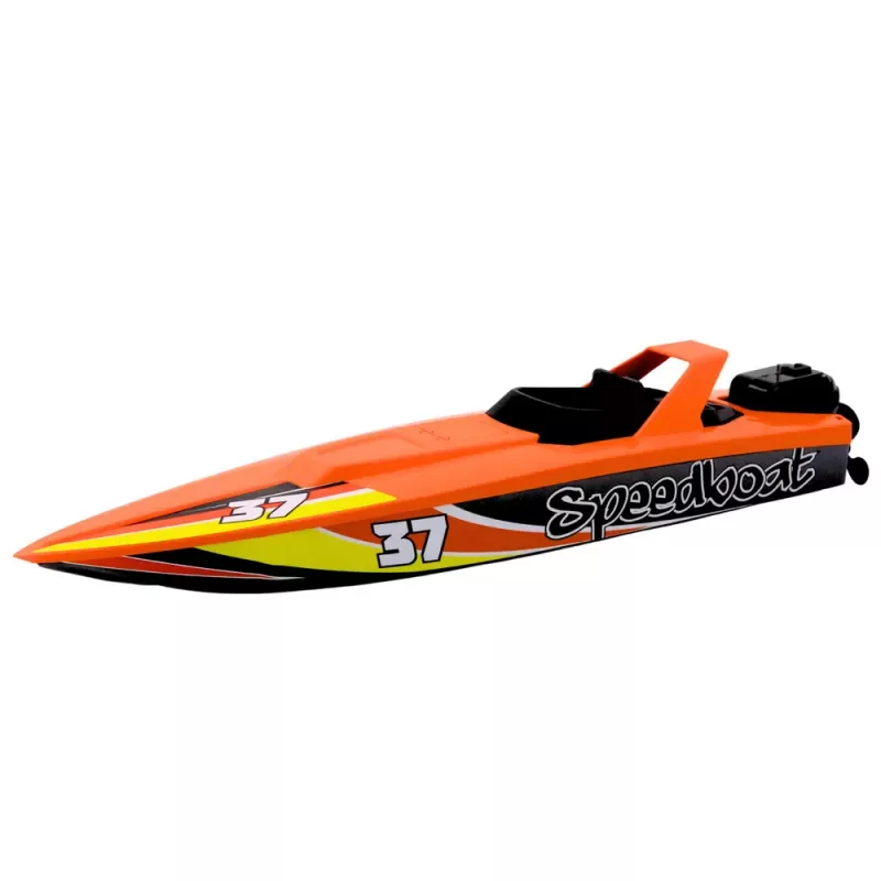 LEAN TOYS Sunkvežimis su užsukamu motoriniu laivu, šviesomis ir garsais, oranžinis rinkinys