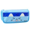 LEAN TOYS mokyklinis penalas su dviem kišenėmis, katės motyvu, mėlynas, 22 cm