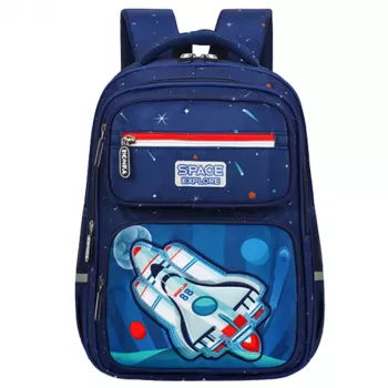 LEAN vaikiška mokyklinė kuprinė tamsiai mėlyna Raketų kosmosas 20L 41cm