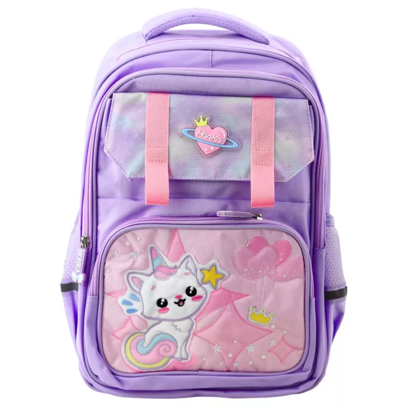 LEAN mokyklinė kuprinė su baltos katės krūtinės diržu, violetinė, 20L