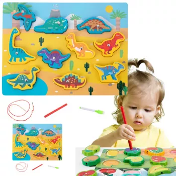 LEAN TOYS Medinis dėlionė su magnetais ir virvelėmis Dinozaurai