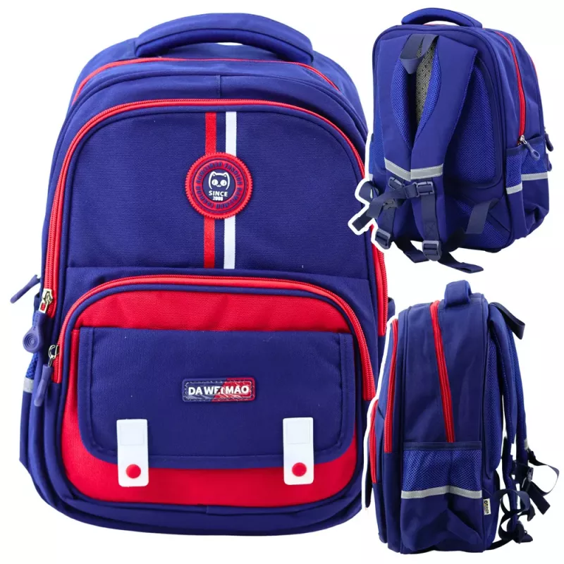LEAN mokyklinė kuprinė su krūtine diržu, tamsiai mėlyna ir raudona, 20L 38cm
