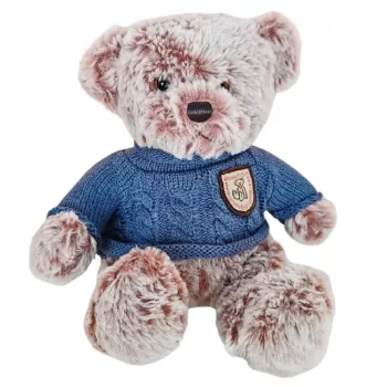LEAN TOYS Pliušinis Mascot Meškiukas Pilkas Mėlynas Megztinis 21cm