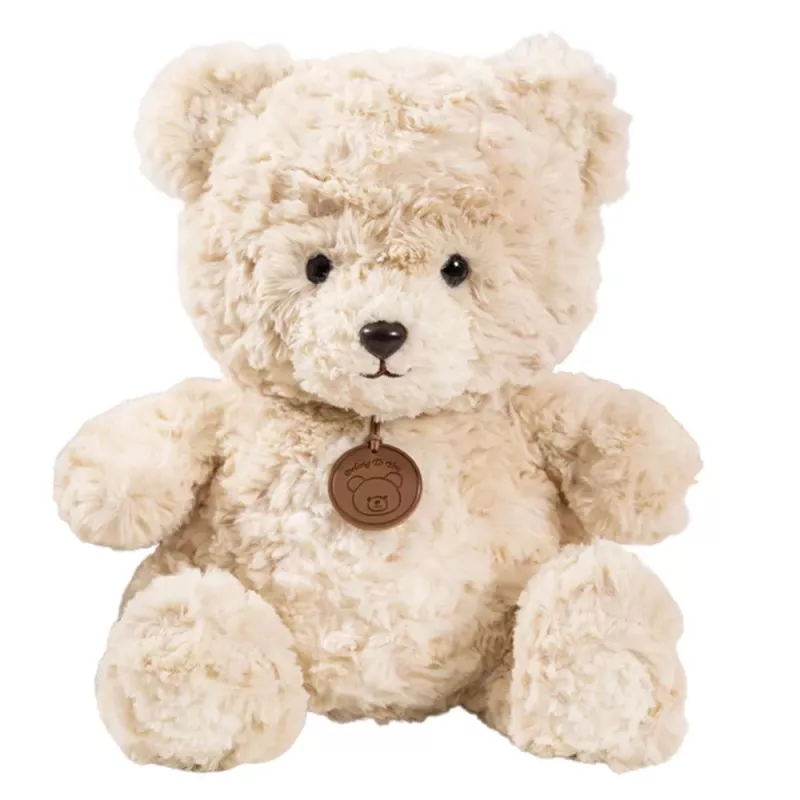 LEAN TOYS Pliušinis talismanas, minkštas žaislas, meškiukas su medalionu, smėlio spalvos, 25 cm