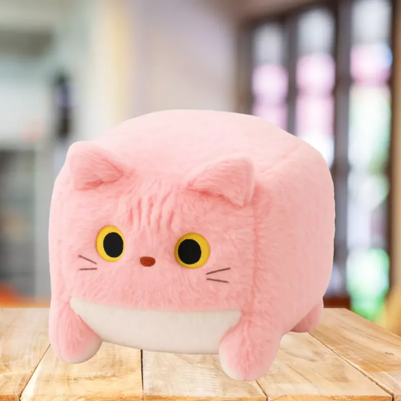 LEAN TOYS Plush Mascot Cuddly Toy Cat Cube Pink 18cm