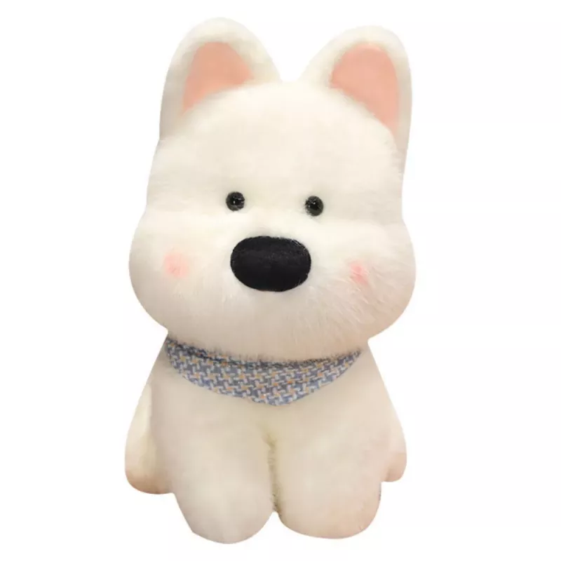 LEAN TOYS Plush Mascot Cuddly Toy Dog With Blue Scarf White 33cm