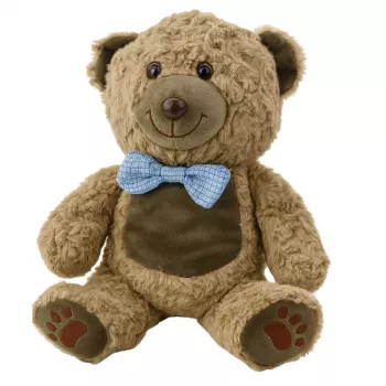 LEAN TOYS Minkštas žaislas Meškiukas su mėlynu kaklaraiščiu, šviesiai rudas, 30 cm