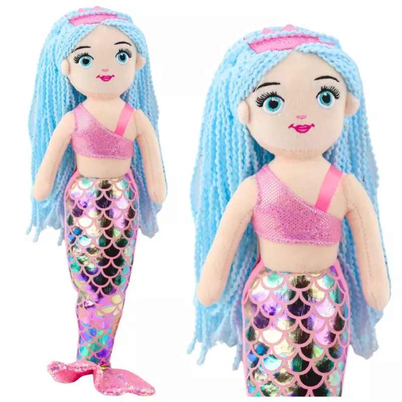 LEAN TOYS Plush Mermaid Cuddly Toy Holographic Tail Pink-Blue 48cm