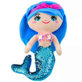 LEAN TOYS Minkštas undinės žaislas su blizgučiais uodega mėlyna 30cm