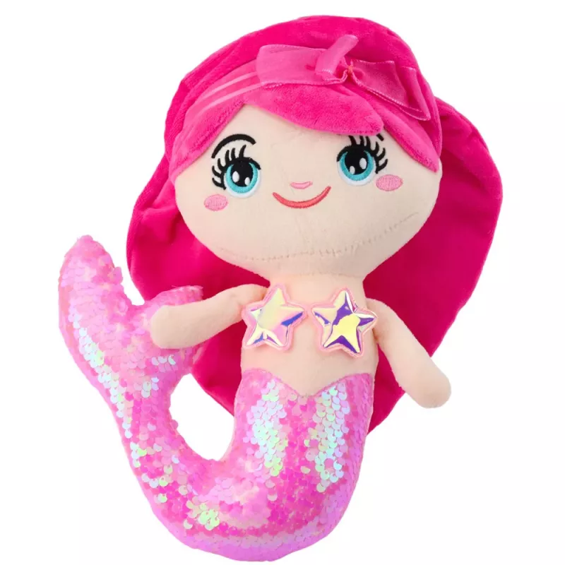 LEAN TOYS Plush Mermaid Cuddly Toy Tail Sequin Light Pink 28cm