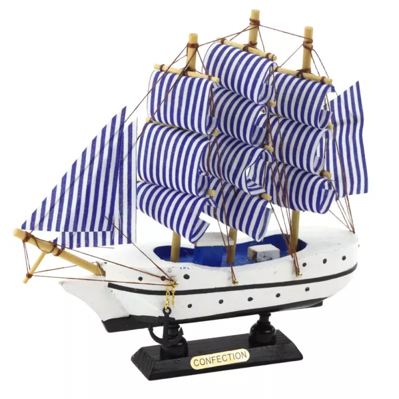 LEAN TOYS Collectible Model Decorative Sailing Ship White and Blue 18x17cm