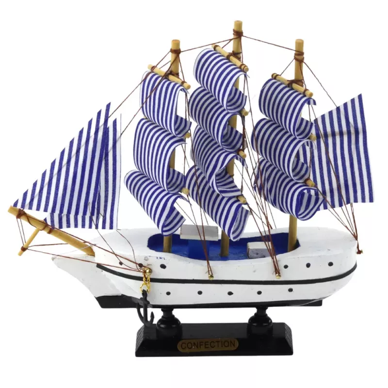 LEAN TOYS Collectible Model Decorative Sailing Ship White and Blue 18x17cm