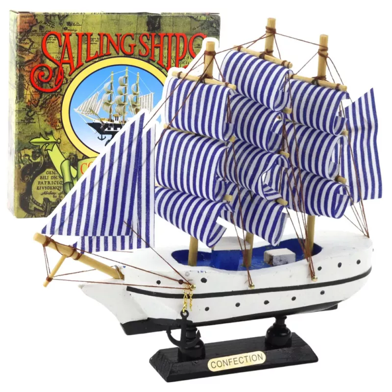 LEAN TOYS Collectible Model Decorative Sailing Ship White and Blue 18x17cm