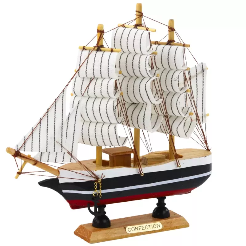 LEAN TOYS Collectible Model Decorative Sailing Ship Black and White 21x21cm