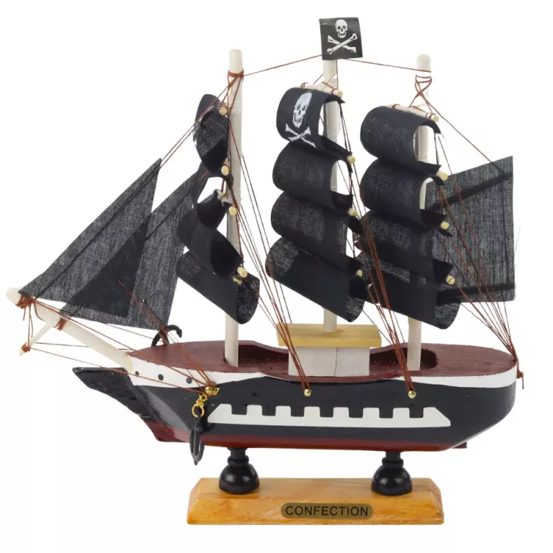 LEAN TOYS Collectible Model Decorative Pirate Sailing Ship Black 20x20cm