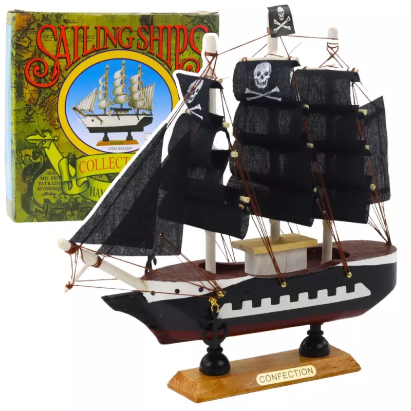 LEAN TOYS Collectible Model Decorative Pirate Sailing Ship Black 20x20cm