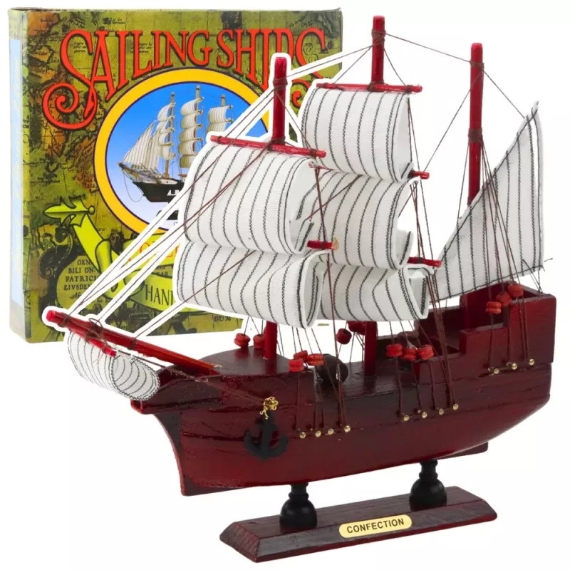 LEAN TOYS Collectible Decorative Model Sailing Ship Red 24x23cm
