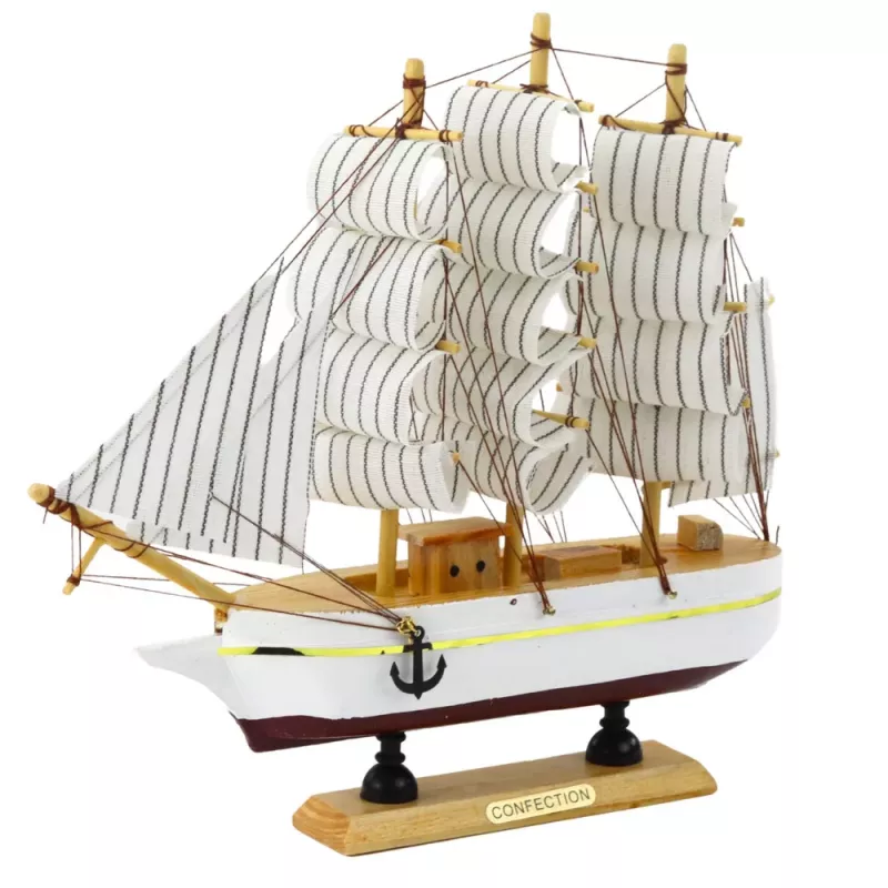 LEAN TOYS Kolekcinis modelis Dekoratyvinis trimastis burlaivis Baltas 24x23 cm