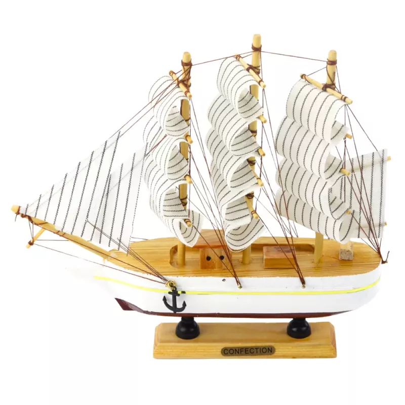 LEAN TOYS Kolekcinis modelis Dekoratyvinis trimastis burlaivis Baltas 24x23 cm
