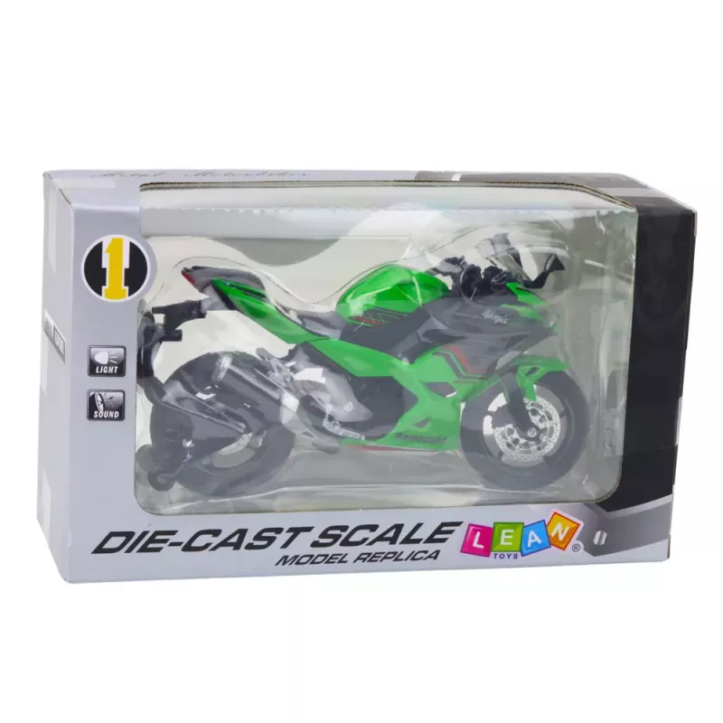 LEAN TOYS Sportinis motociklas Metalas Šviesos Garsai Žalias 1:12