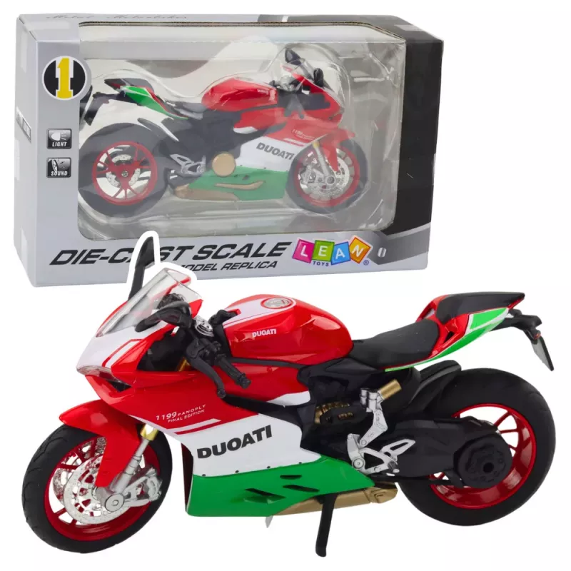 LEAN TOYS Sportinis motociklas Metalas Raudona Žalia Šviesos Garsai 1:12
