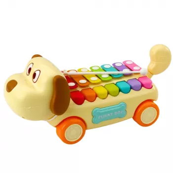 LEAN TOYS Šuo ant virvutės su cimbolais, judančiomis ausimis, uodega, lazdele