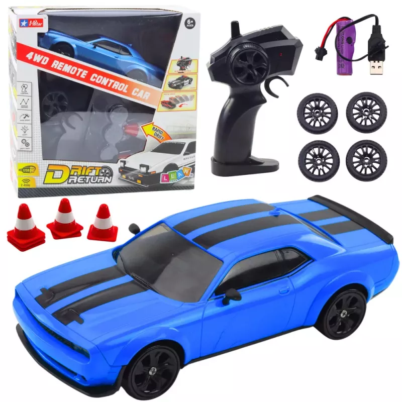 LEAN TOYS Automobilis Sportinis Drift Keičiami Rateliai Nuotoliniu Valdymu RC 4WD Mėlynas Sportinis