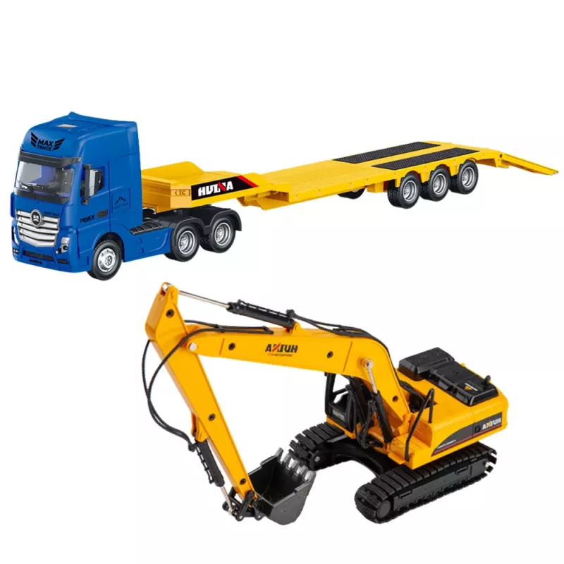 Huina 1:50 Diecast Truck with Trailer Tow Truck Metal Excavator Yellow